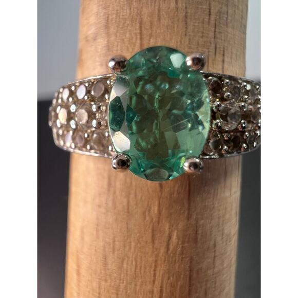Paraiba apatite and white topaz sterling silver ring size 9 - Picture 10 of 17
